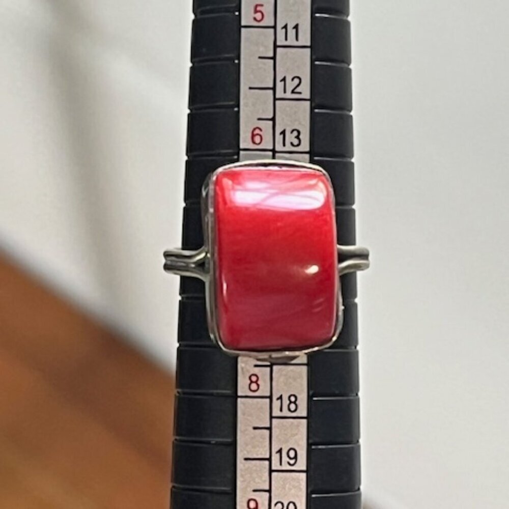 Sterling Silver and Red Coral Ring and Earring Statement Set EUC Size 6.75 - Picture 7 of 10